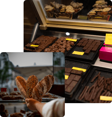 Deux photos combinées (chocolat + pains)